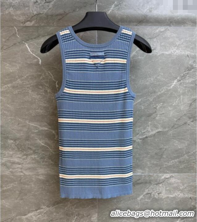 Buy Inexpensive Prada Striped Cotton Long Vest 0515 Blue 2025