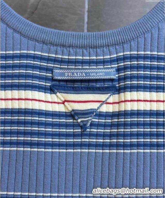 Buy Inexpensive Prada Striped Cotton Long Vest 0515 Blue 2025