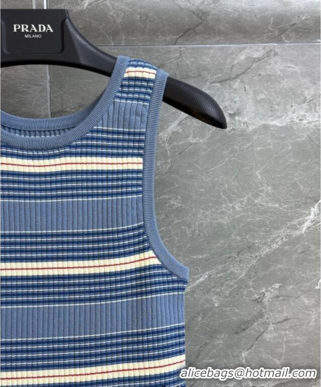 Buy Inexpensive Prada Striped Cotton Long Vest 0515 Blue 2025