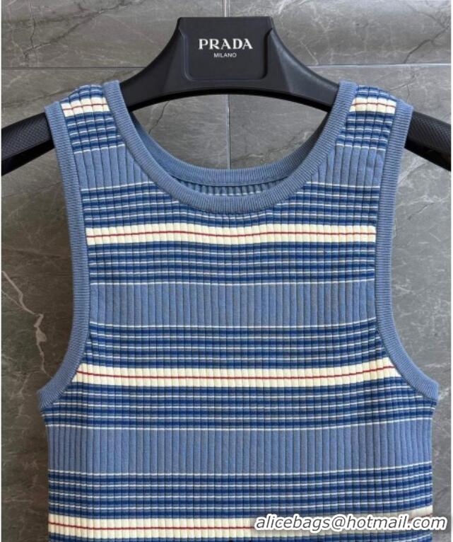 Buy Inexpensive Prada Striped Cotton Long Vest 0515 Blue 2025