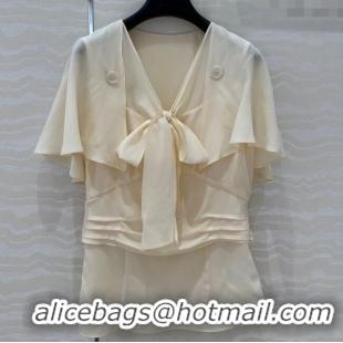 Grade Cheap Prada Silk Bow Shirt 0515 Cream Beige 2025