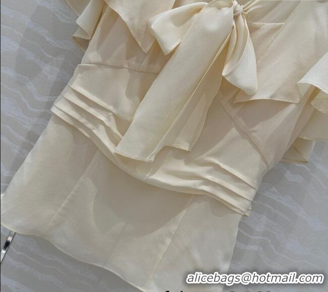 Grade Cheap Prada Silk Bow Shirt 0515 Cream Beige 2025