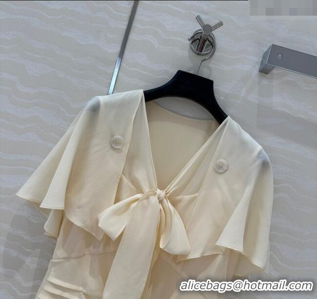 Grade Cheap Prada Silk Bow Shirt 0515 Cream Beige 2025