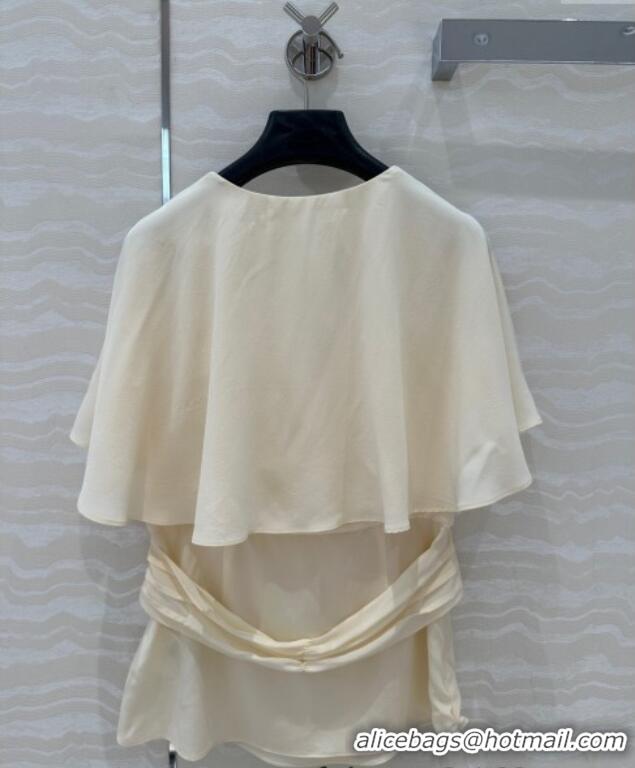 Grade Cheap Prada Silk Bow Shirt 0515 Cream Beige 2025