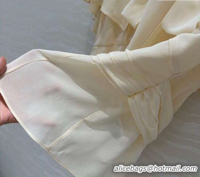 Grade Cheap Prada Silk Bow Shirt 0515 Cream Beige 2025