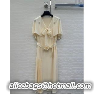 Shop Discount Prada Silk Bow Dress 0515 Cream Beige 2025