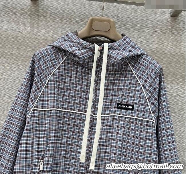 Famous Brand Miu Miu Check Jacket 0515 Blue/Brown 2025