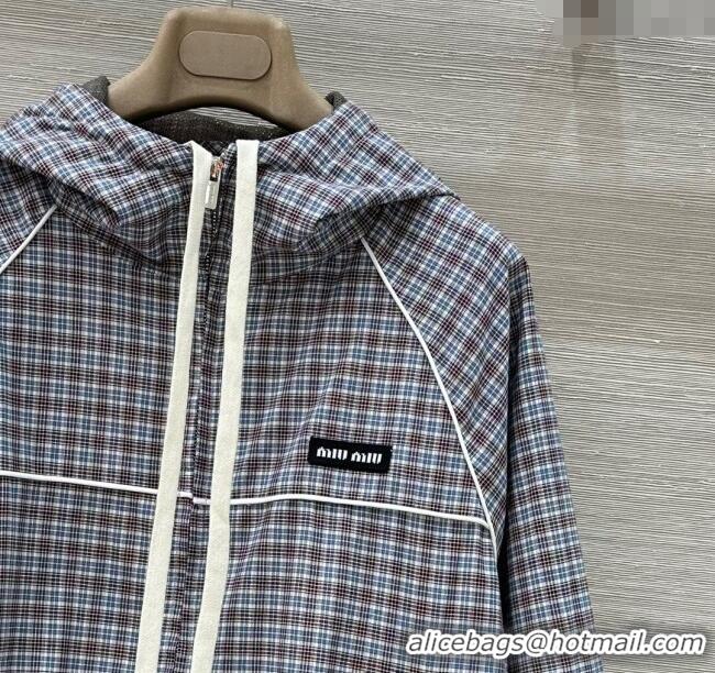 Famous Brand Miu Miu Check Jacket 0515 Blue/Brown 2025