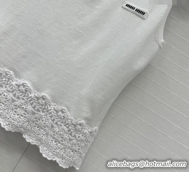 Top Quality Miu Miu Lace Patchwork Vest 0515 White 2025