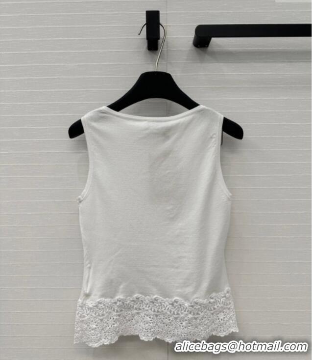 Top Quality Miu Miu Lace Patchwork Vest 0515 White 2025