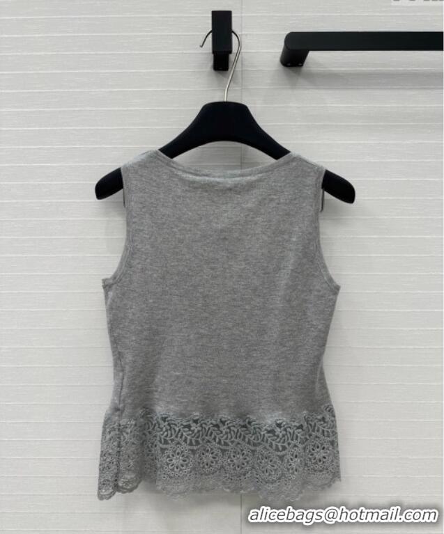 Best Promotional Miu Miu Lace Patchwork Vest 0515 Grey 2025