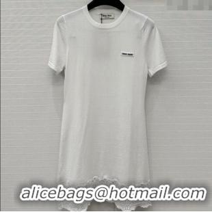 Super Quality Miu Miu Lace Patchwork T-Shirt Dress 0515 White 2025