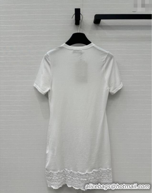 Super Quality Miu Miu Lace Patchwork T-Shirt Dress 0515 White 2025