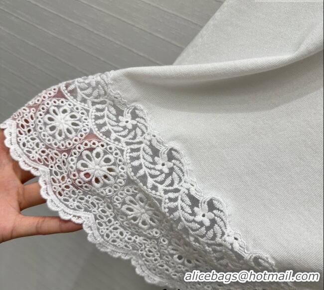 Super Quality Miu Miu Lace Patchwork T-Shirt Dress 0515 White 2025