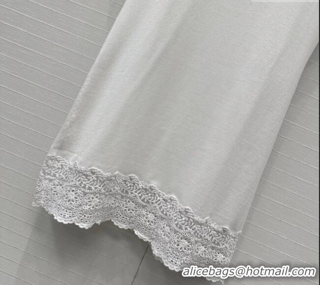 Super Quality Miu Miu Lace Patchwork T-Shirt Dress 0515 White 2025