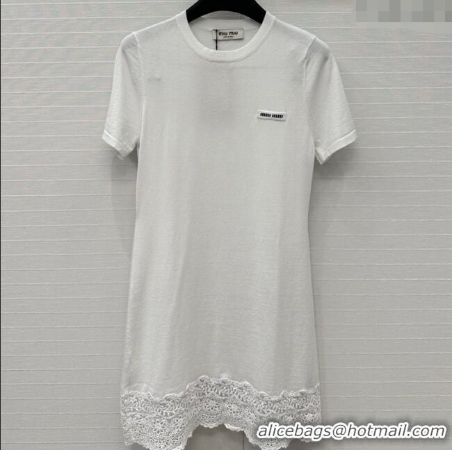 Super Quality Miu Miu Lace Patchwork T-Shirt Dress 0515 White 2025