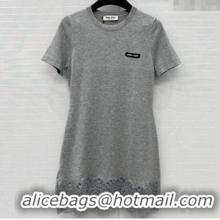 Most Popular Miu Miu Lace Patchwork T-Shirt Dress 0515 Grey 2025