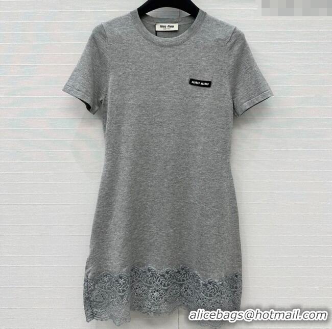 Most Popular Miu Miu Lace Patchwork T-Shirt Dress 0515 Grey 2025