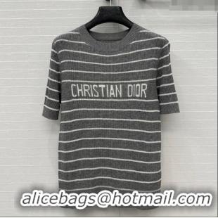 Top Grade Dior Striped Linen Knit Top 0515 Grey 2025