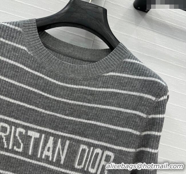 Top Grade Dior Striped Linen Knit Top 0515 Grey 2025