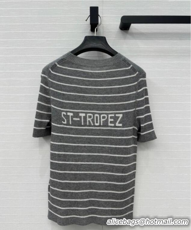 Top Grade Dior Striped Linen Knit Top 0515 Grey 2025