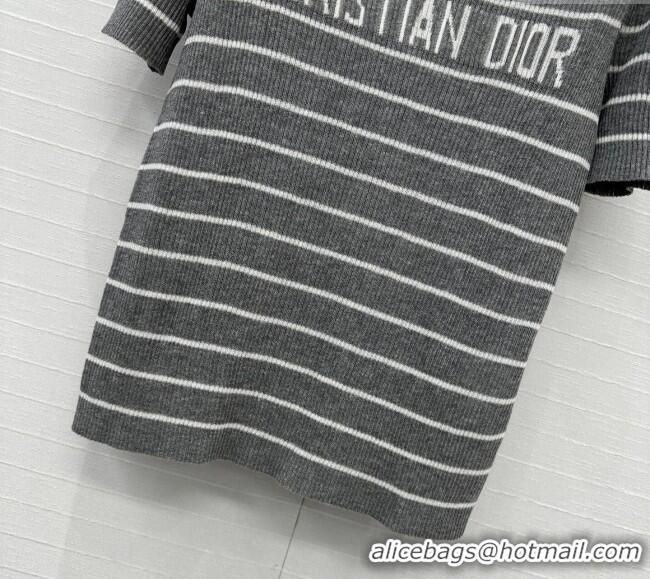 Top Grade Dior Striped Linen Knit Top 0515 Grey 2025