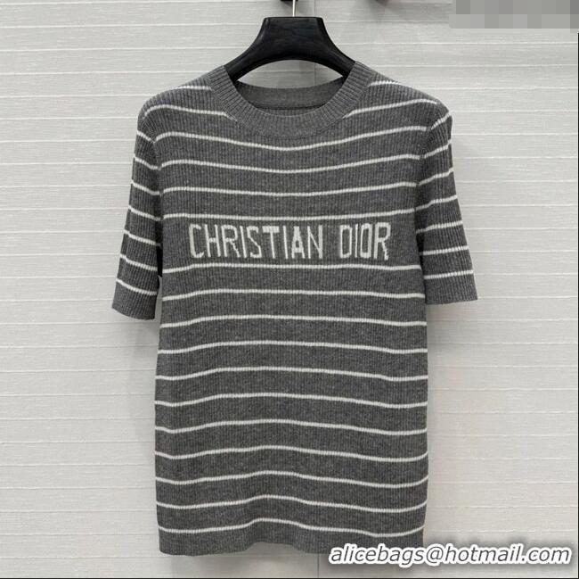 Top Grade Dior Striped Linen Knit Top 0515 Grey 2025