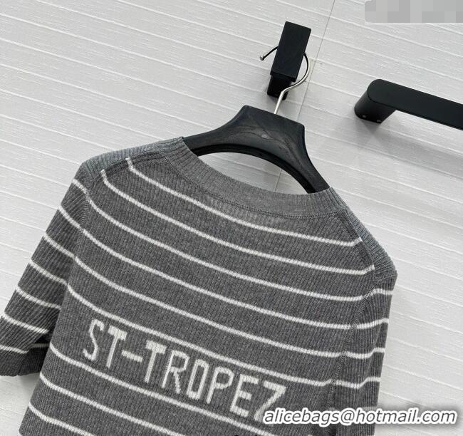 Top Grade Dior Striped Linen Knit Top 0515 Grey 2025