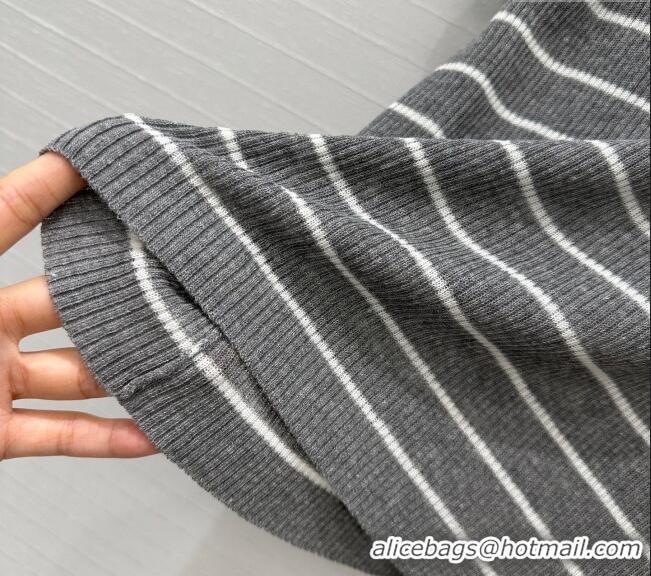 Top Grade Dior Striped Linen Knit Top 0515 Grey 2025