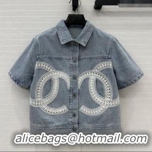New Fashion Chanel Denim Shirt with Maxi CC 0515 Light Blue 2025