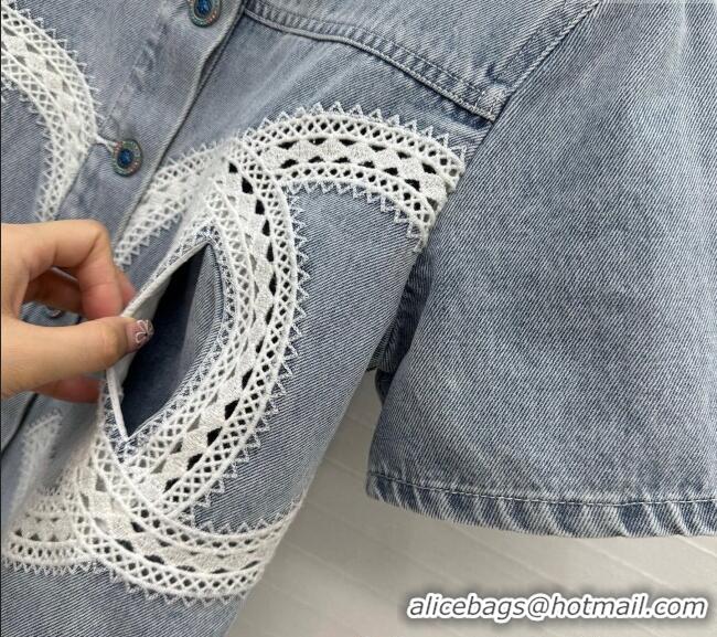 New Fashion Chanel Denim Shirt with Maxi CC 0515 Light Blue 2025