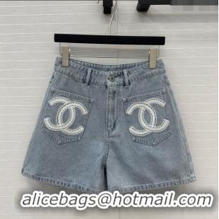 Good Taste Chanel Denim Shorts with Maxi CC 0515 Light Blue 2025
