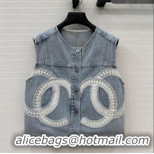 Well Crafted Chanel Denim Vest with Maxi CC 0515 Light Blue 2025