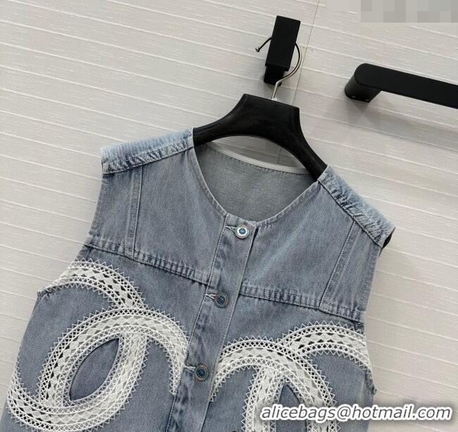Well Crafted Chanel Denim Vest with Maxi CC 0515 Light Blue 2025