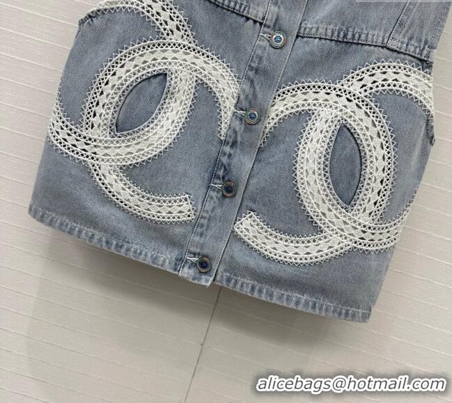 Well Crafted Chanel Denim Vest with Maxi CC 0515 Light Blue 2025