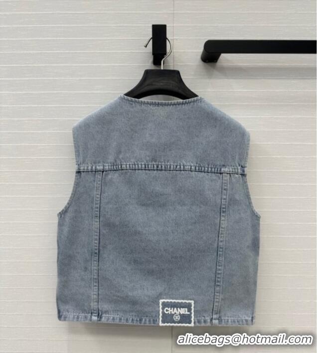 Well Crafted Chanel Denim Vest with Maxi CC 0515 Light Blue 2025
