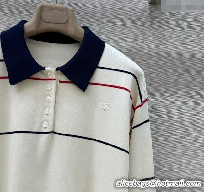 Famous Brand Celine Satin Cotton Polo Knit Shirt 0515 White 2025