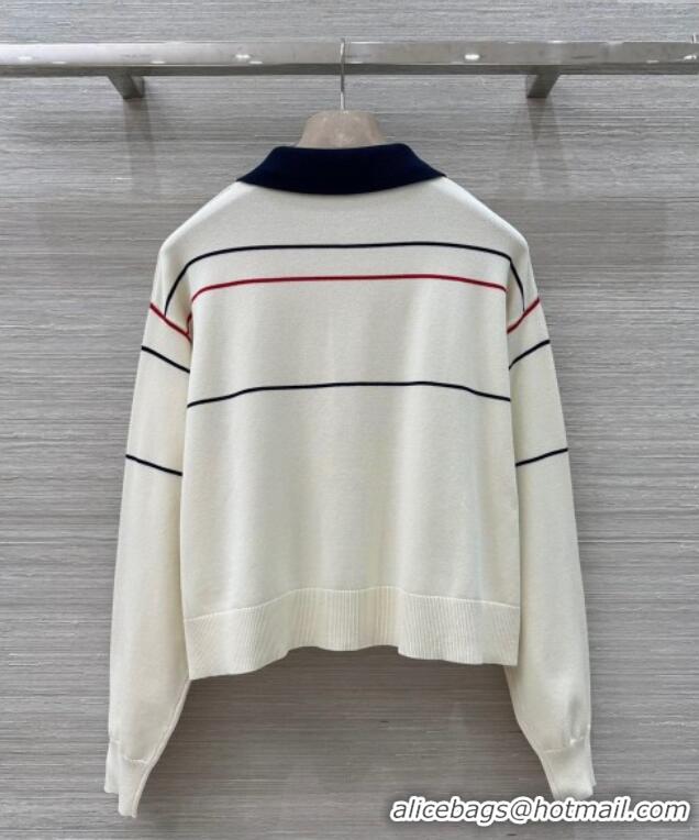 Famous Brand Celine Satin Cotton Polo Knit Shirt 0515 White 2025