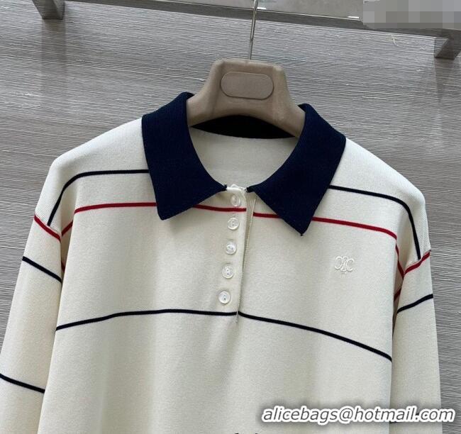 Famous Brand Celine Satin Cotton Polo Knit Shirt 0515 White 2025
