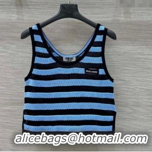 Top Grade Miu Miu Wool Blend Knit Striped Vest 0515 Blue 2025