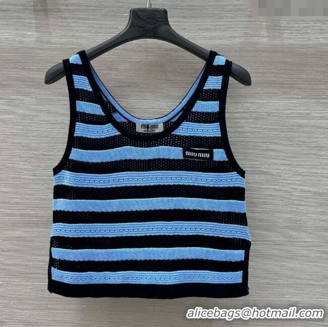 Top Grade Miu Miu Wool Blend Knit Striped Vest 0515 Blue 2025