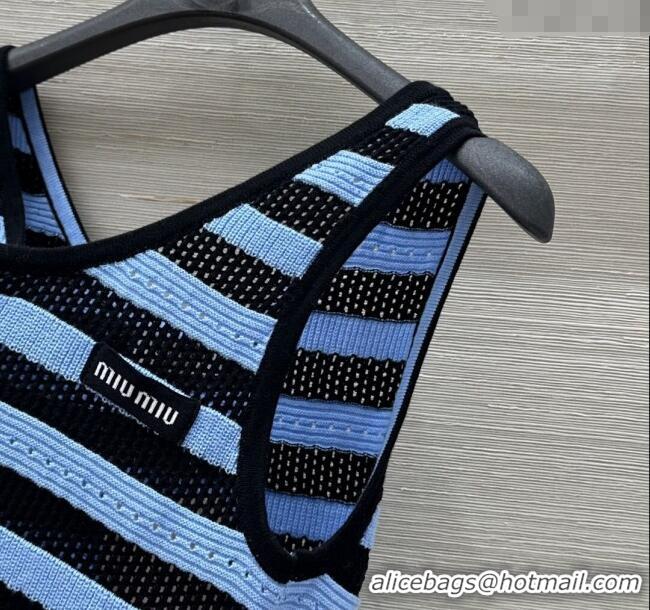Top Grade Miu Miu Wool Blend Knit Striped Vest 0515 Blue 2025
