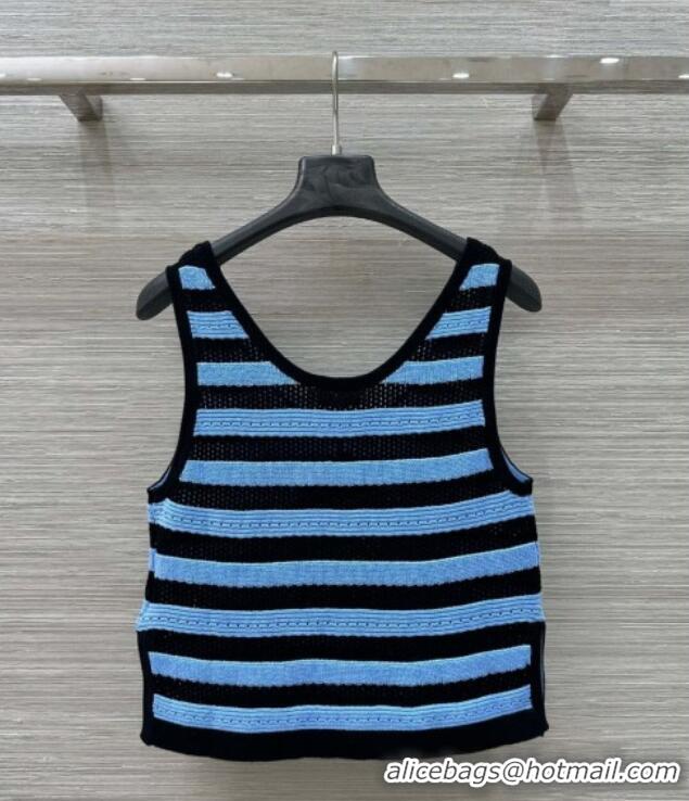 Top Grade Miu Miu Wool Blend Knit Striped Vest 0515 Blue 2025