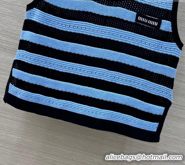 Top Grade Miu Miu Wool Blend Knit Striped Vest 0515 Blue 2025