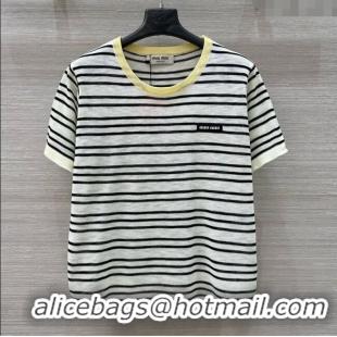 ​Unique Discount Miu Miu Knit Striped T-Shirt 0515 Grey/Black 2025