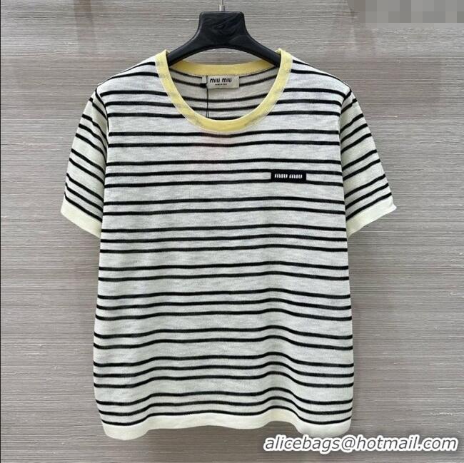 ​Unique Discount Miu Miu Knit Striped T-Shirt 0515 Grey/Black 2025