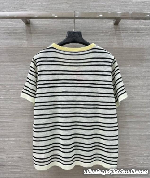 ​Unique Discount Miu Miu Knit Striped T-Shirt 0515 Grey/Black 2025