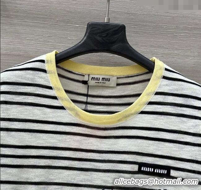 ​Unique Discount Miu Miu Knit Striped T-Shirt 0515 Grey/Black 2025