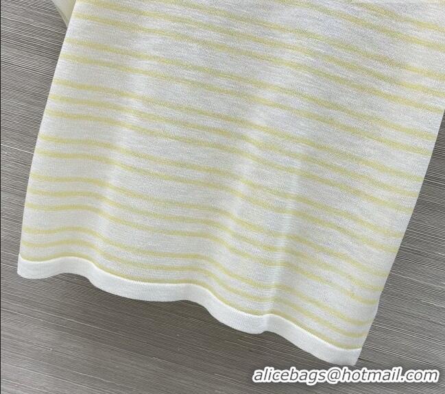 Top Design Miu Miu Knit Striped T-Shirt 0515 White/Yellow 2025