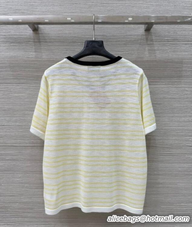 Top Design Miu Miu Knit Striped T-Shirt 0515 White/Yellow 2025